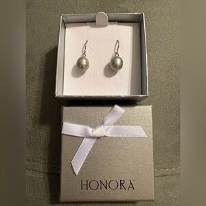 Honora Genuine Gray Pearl Dangle Earrings Wire Hook 925 Sterling NEW